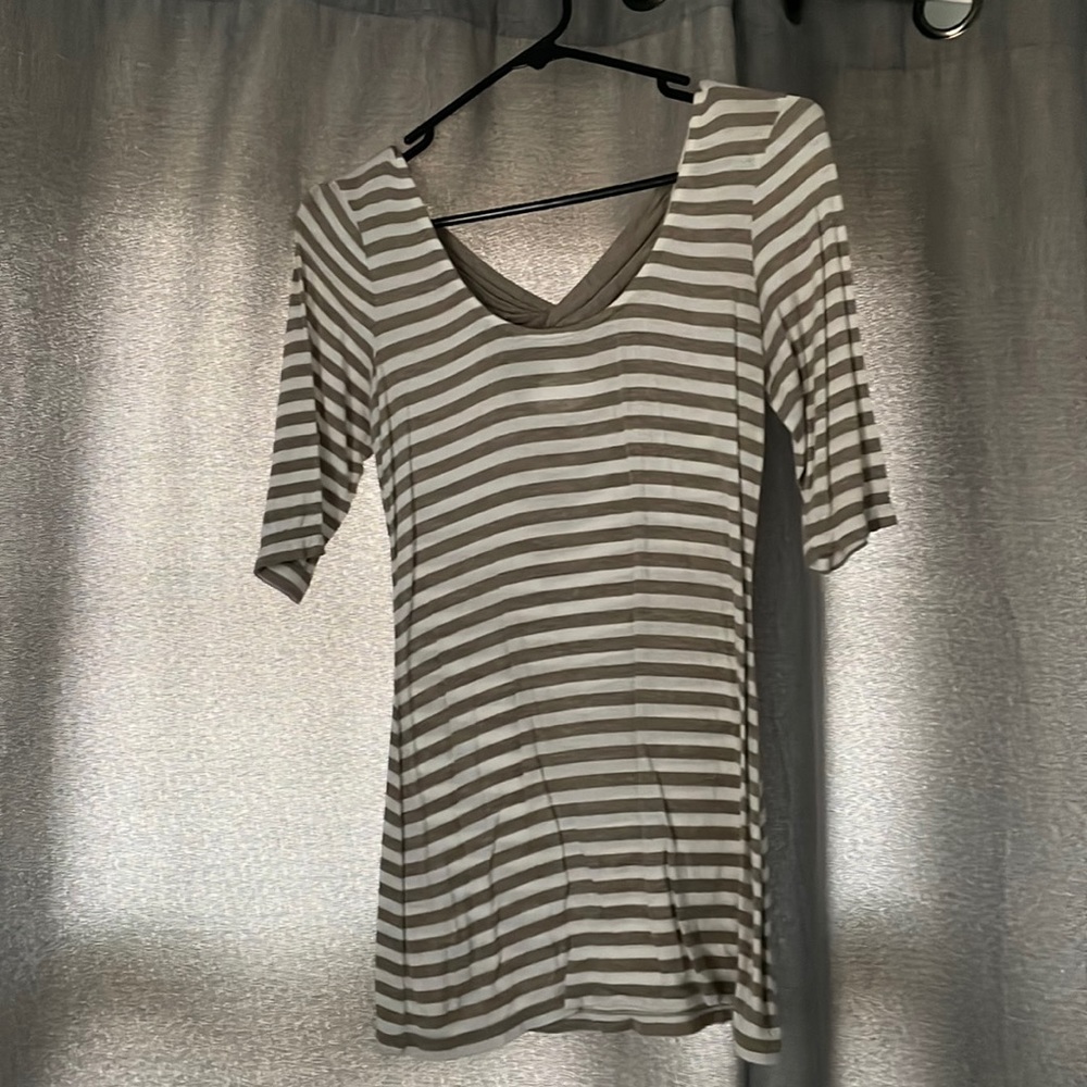 Max studio striped top with peak-a-boo crossed back